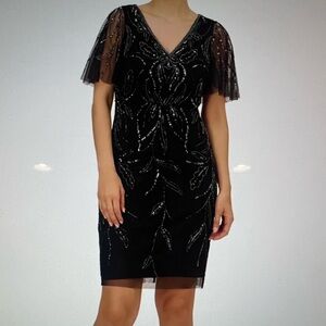 NWT Papell Studio, Elegant Black Embellished Cocktail Dress Size 12